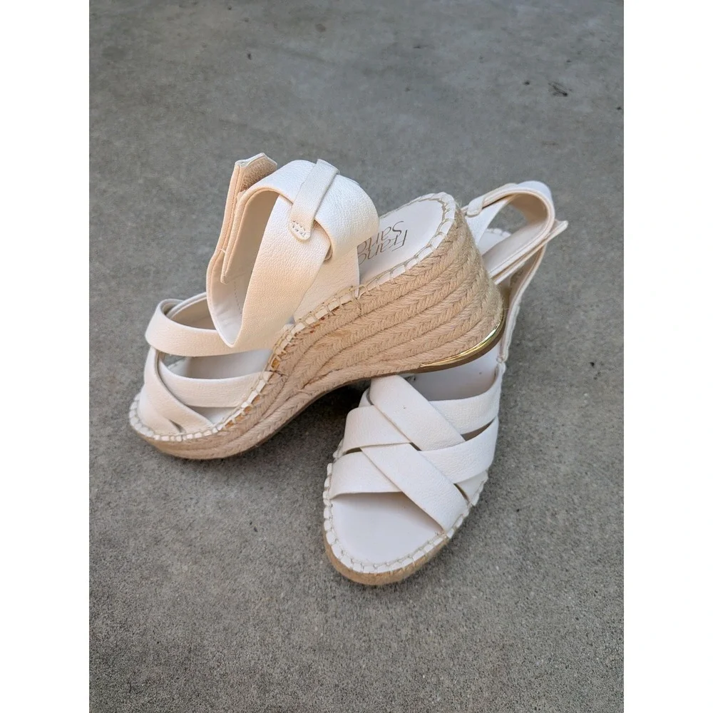 Franco Sarto Womens Clemens Espadrille Wedge Sandals White Leather Size 8.5 M